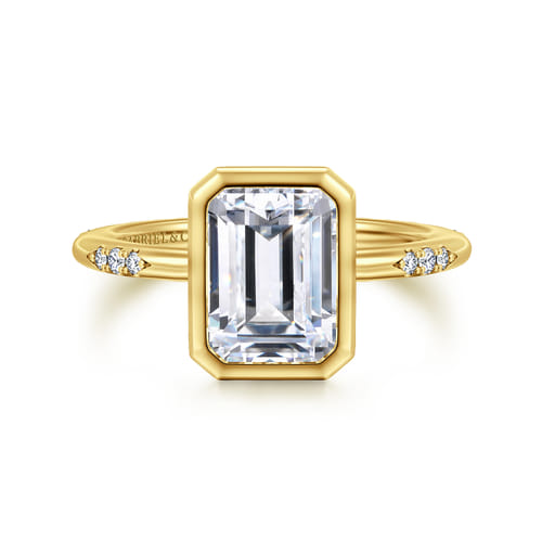 14K Yellow Gold Bezel Set Emerald Cut Diamond Engagement Ring