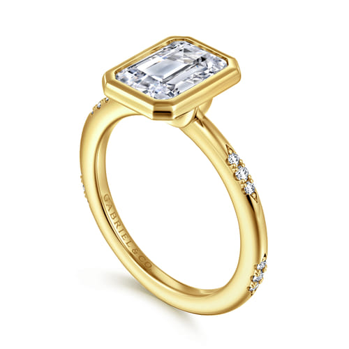 14K Yellow Gold Bezel Set Emerald Cut Diamond Engagement Ring