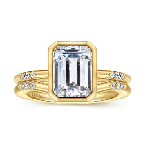 14K Yellow Gold Bezel Set Emerald Cut Diamond Engagement Ring