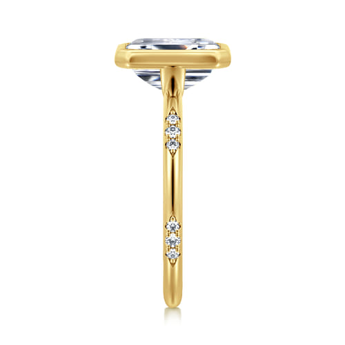 14K Yellow Gold Bezel Set Emerald Cut Diamond Engagement Ring