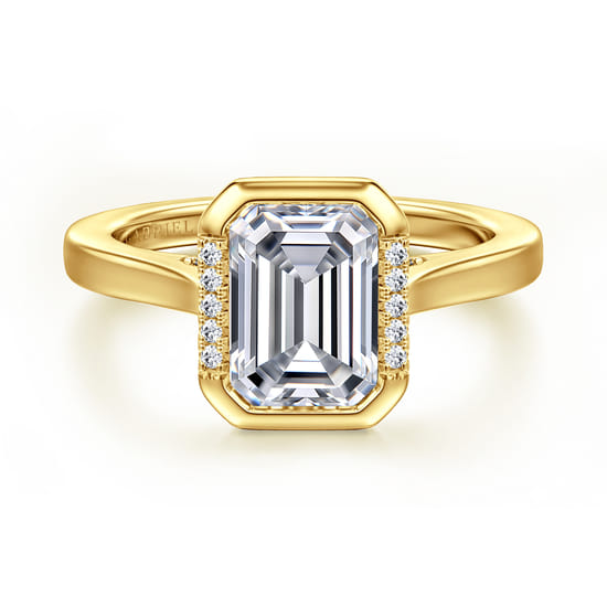 14K Yellow Gold Bezel Set Emerald Cut Diamond Engagement Ring