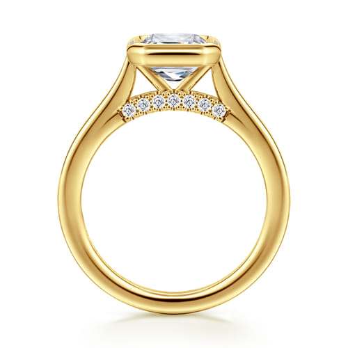 14K Yellow Gold Bezel Set Emerald Cut Diamond Engagement Ring