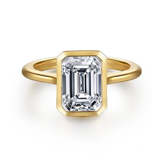 Gabriel - 14K Yellow Gold Princess Cut Bezel Set Solitaire Diamond Engagement Ring