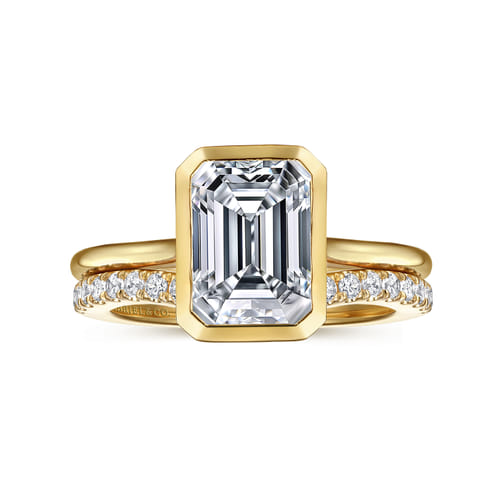 14K Yellow Gold Bezel Set Emerald Cut Solitaire Diamond Engagement Ring