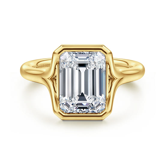 Gabriel - 14K Yellow Gold Bezel Set Emerald Cut Solitaire Diamond Engagement Ring Gabriel - 14K Yellow Gold Bezel Set Emerald Cut Solitaire Diamond Engagement Ring