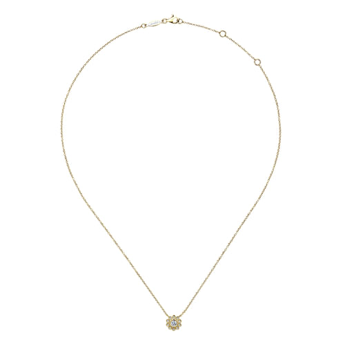 14K Yellow Gold Bezel Set Floral Diamond Pendant Necklace