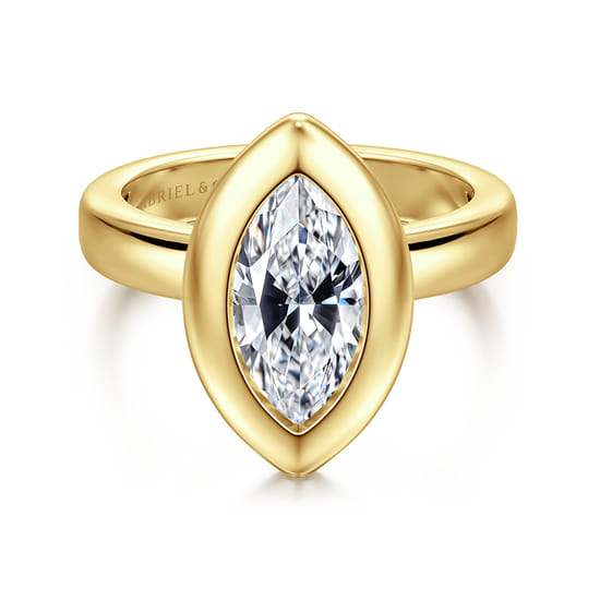 Gabriel - 14K Yellow Gold Bezel Set Marquise Shape Diamond Engagement Ring