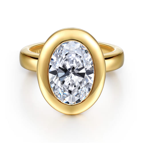 14K Yellow Gold Bezel Set Oval Diamond Engagement Ring
