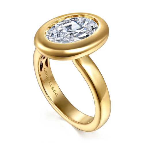 14K Yellow Gold Bezel Set Oval Diamond Engagement Ring