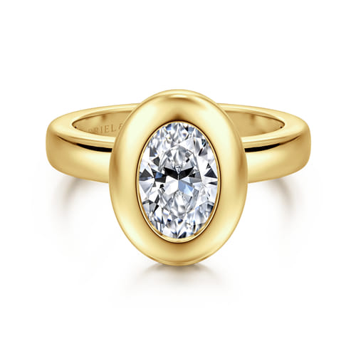 14K Yellow Gold Bezel Set Oval Diamond Engagement Ring