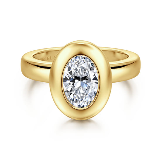 Gabriel - 14K Yellow Gold Bezel Set Oval Diamond Engagement Ring