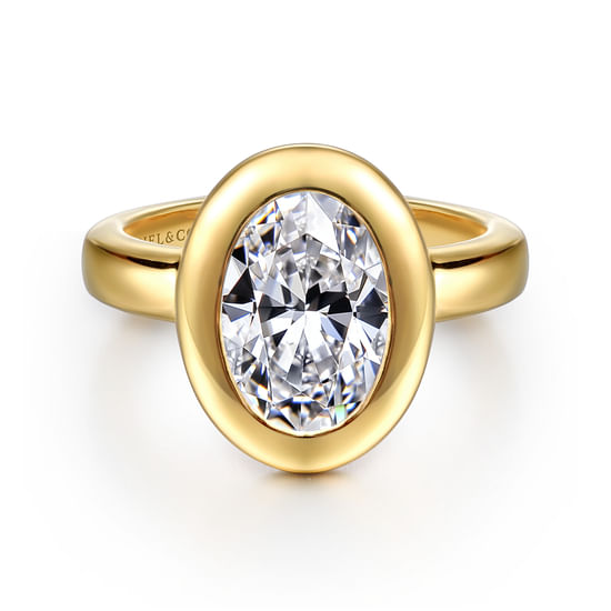 Gabriel - 14K Yellow Gold Bezel Set Oval Diamond Engagement Ring