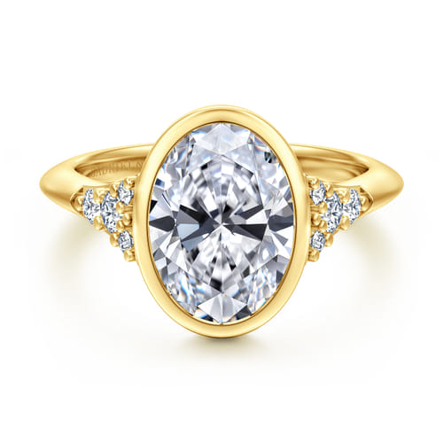 14K Yellow Gold Bezel Set Oval Diamond Engagement Ring