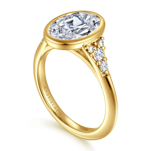 14K Yellow Gold Bezel Set Oval Diamond Engagement Ring