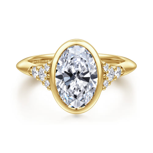 14K Yellow Gold Bezel Set Oval Diamond Engagement Ring
