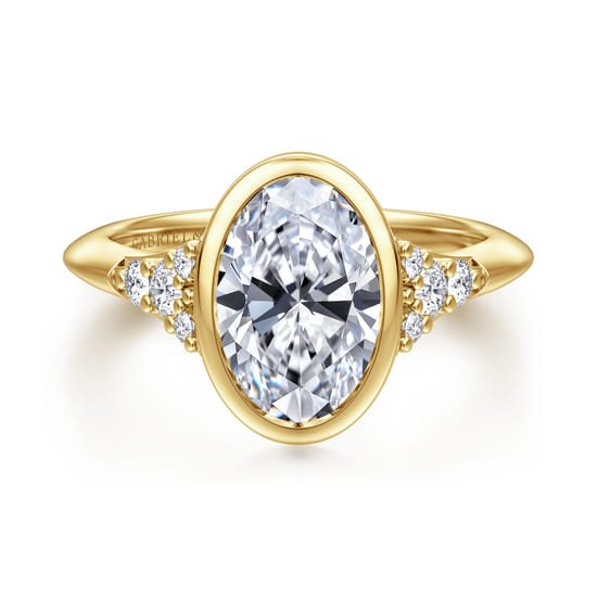14K Yellow Gold Bezel Set Oval Diamond Engagement Ring