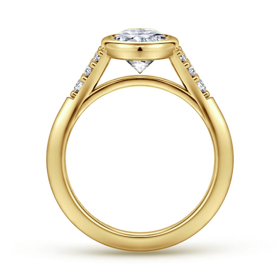 14K Yellow Gold Bezel Set Oval Diamond Engagement Ring angle 2