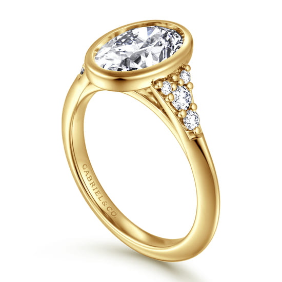 14K Yellow Gold Bezel Set Oval Diamond Engagement Ring angle 3