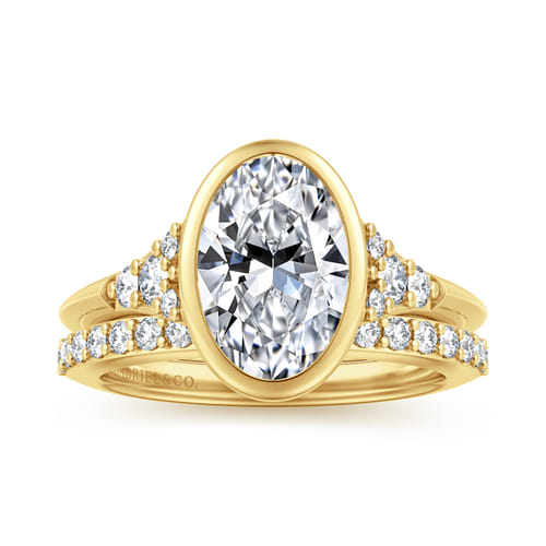14K Yellow Gold Bezel Set Oval Diamond Engagement Ring