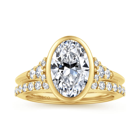 14K Yellow Gold Bezel Set Oval Diamond Engagement Ring angle 4