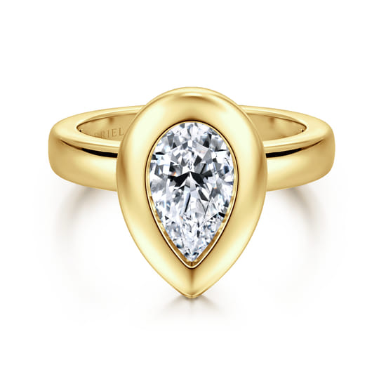 Gabriel - 14K Yellow Gold Bezel Set Pear Shape Diamond Engagement Ring