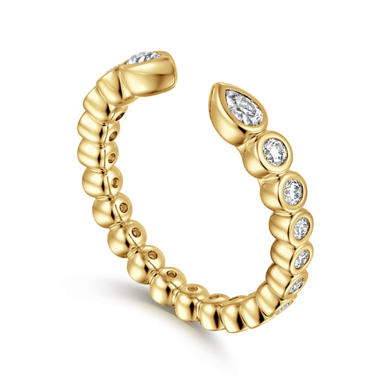 14K Yellow Gold Bezel Set Pear and Round Open Diamond Eternity Band angle 3 14K Yellow Gold Bezel Set Pear and Round Open Diamond Eternity Band angle 3