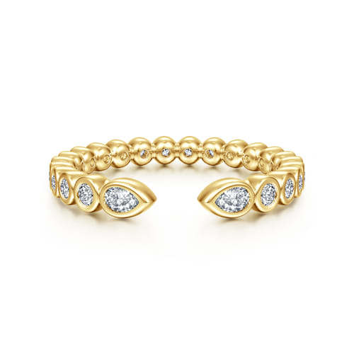 14K Yellow Gold Bezel Set Pear and Round Open Diamond Eternity Band
