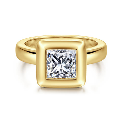 14K Yellow Gold Bezel Set Princess Cut Diamond Engagement Ring