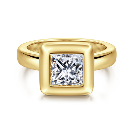 Gabriel - 14K Yellow Gold Bezel Set Princess Cut Diamond Engagement Ring