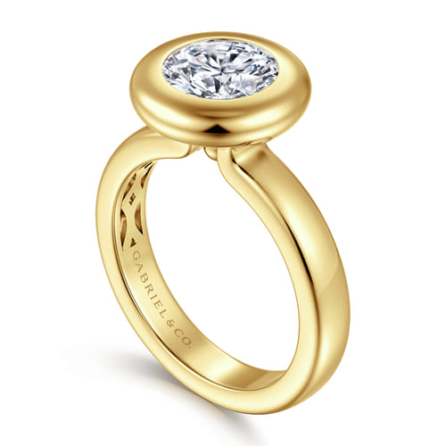 14K Yellow Gold Bezel Set Round Diamond Engagement Ring