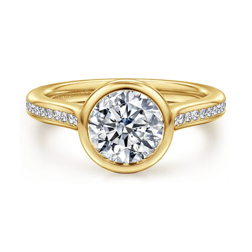 14K Yellow Gold Bezel Set Round Diamond Engagement Ring