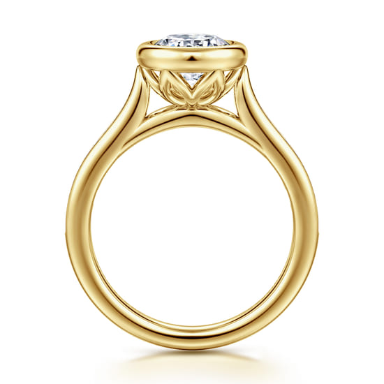 14K Yellow Gold Bezel Set Round Diamond Engagement Ring angle 2