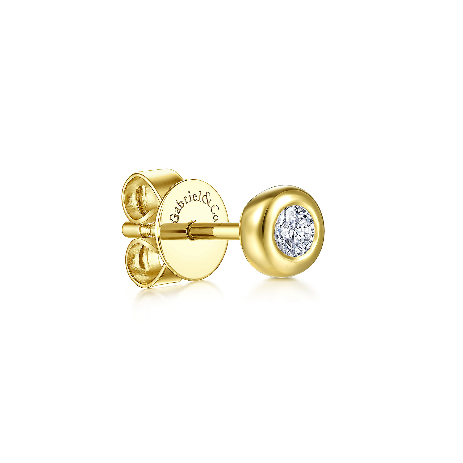 14K Yellow Gold Bezel Set White Sapphire Single Stud Earring
