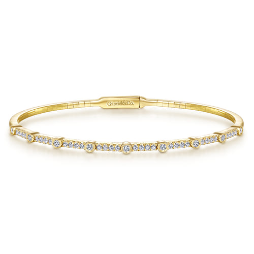 14K Yellow Gold Bezel Station Diamond Bangle