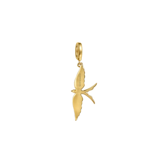14K Yellow Gold Bird in Flight Diamond Pendant With Detachable Bail angle 2