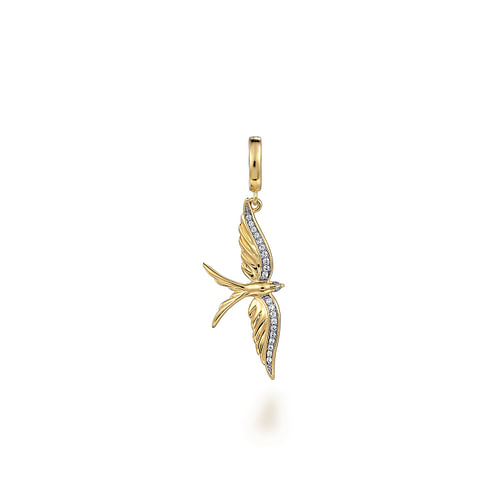 14K Yellow Gold Bird in Flight Diamond Pendant