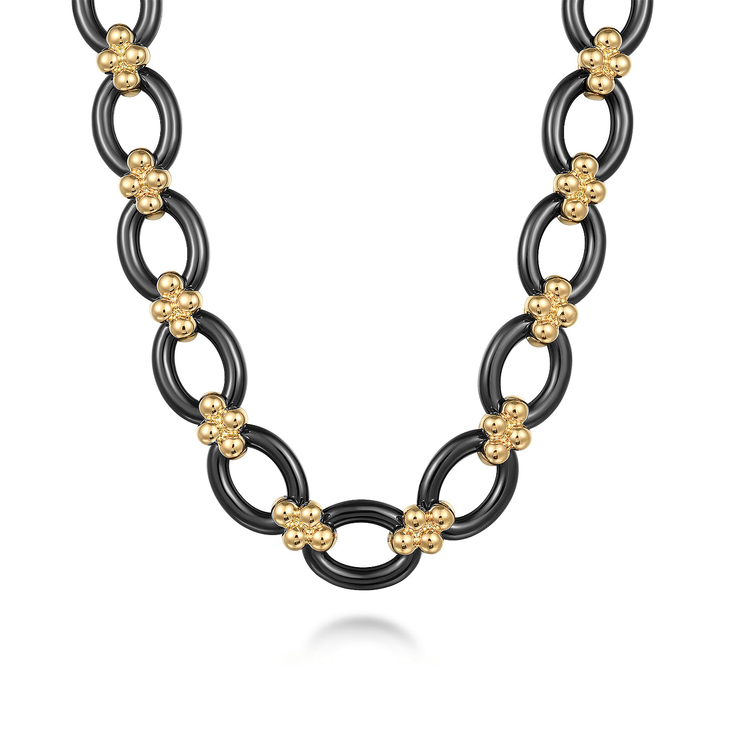 Gabriel - 14K Yellow Gold Black Ceramic Oval Link Chain Necklace with Bujukan Connectors