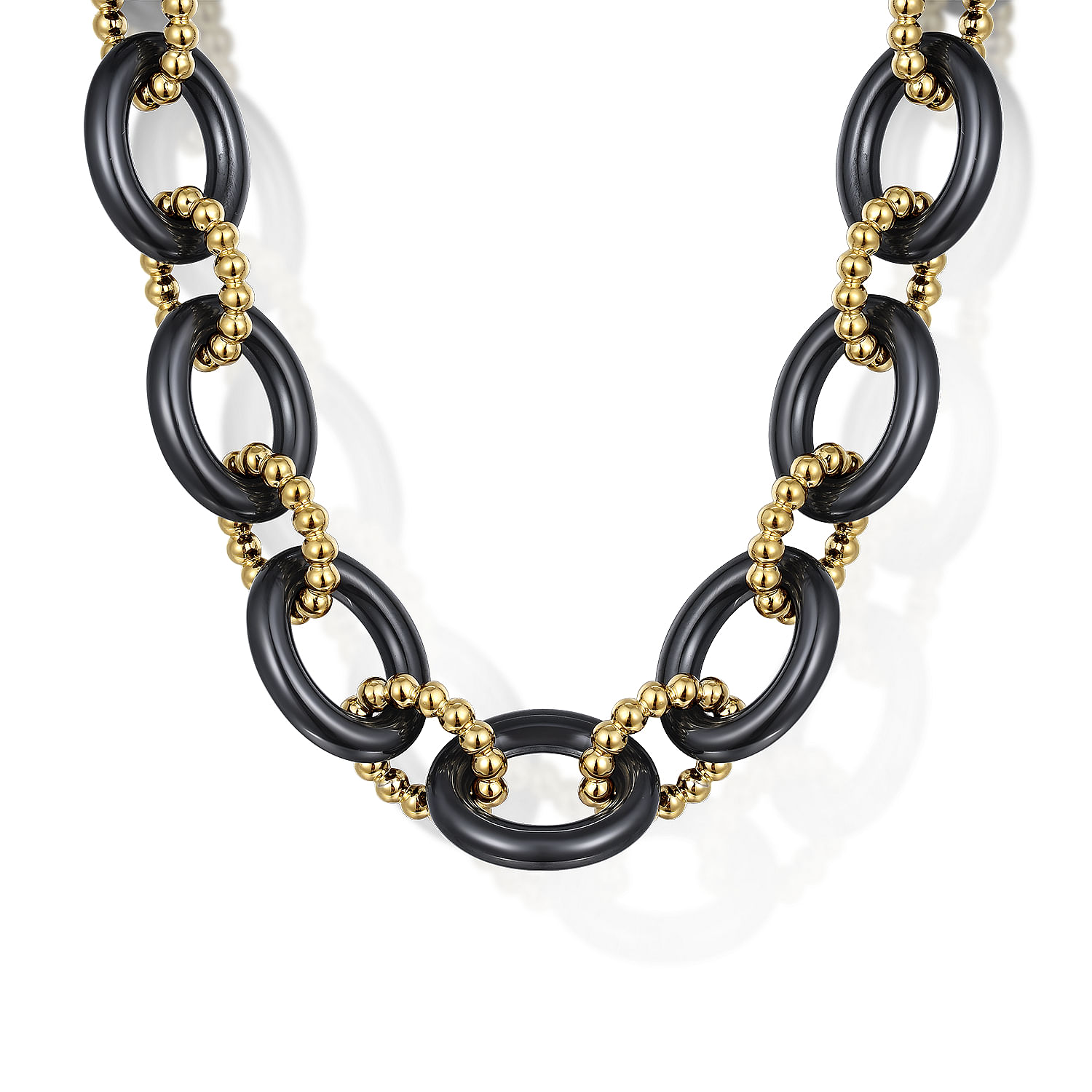 Gabriel - 14K Yellow Gold Black Ceramic Oval Link Chain Necklace with Bujukan Connectors