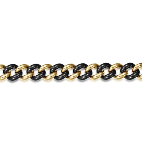 14K Yellow Gold Black Cuban Ceramic Tennis Bracelet 
