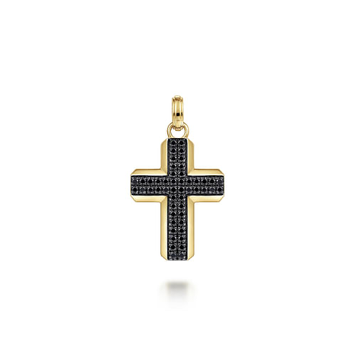 14K Yellow Gold Black Diamond Cross Pendant