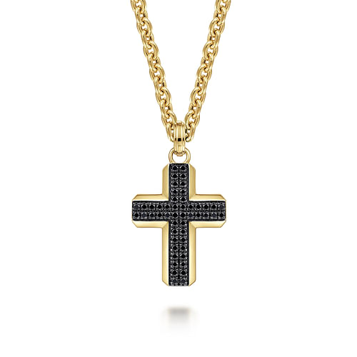 14K Yellow Gold Black Diamond Cross Pendant