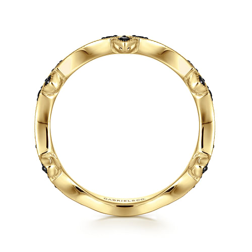 14K Yellow Gold Black Diamond Floral Station Stackable Ring