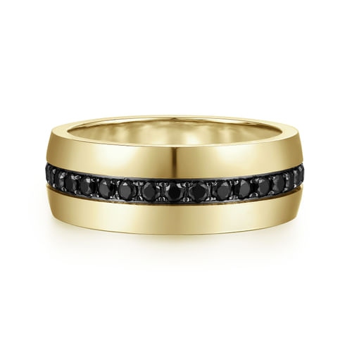 14K Yellow Gold Black Diamond Men's Band in High Polished Finish