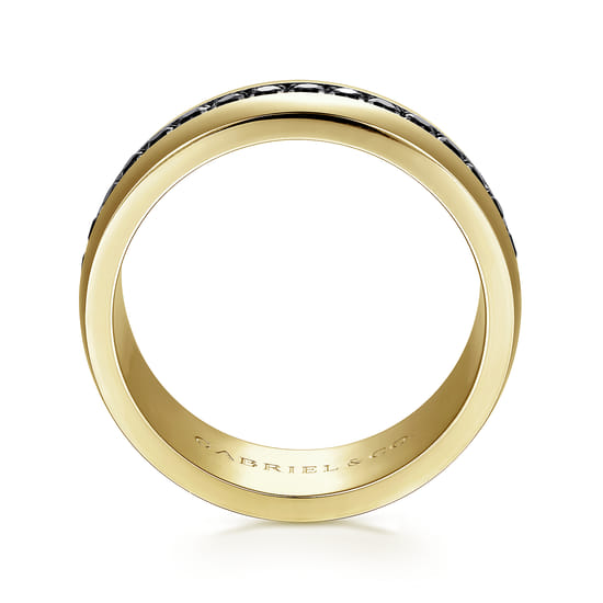 14K Yellow Gold Black Diamond Men's Band in High Polished Finish angle 2