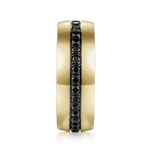14K Yellow Gold Black Diamond Men's Band in High Polished Finish