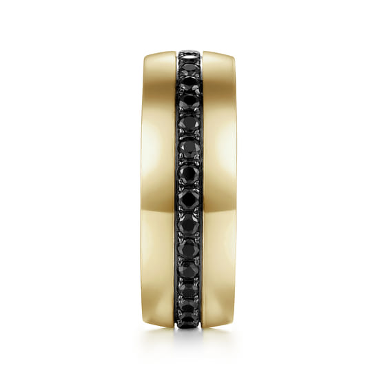 14K Yellow Gold Black Diamond Men's Band in High Polished Finish angle 4