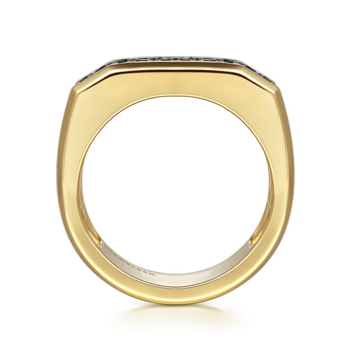 14K Yellow Gold Black Diamond Mens Ring in High Polish Finish