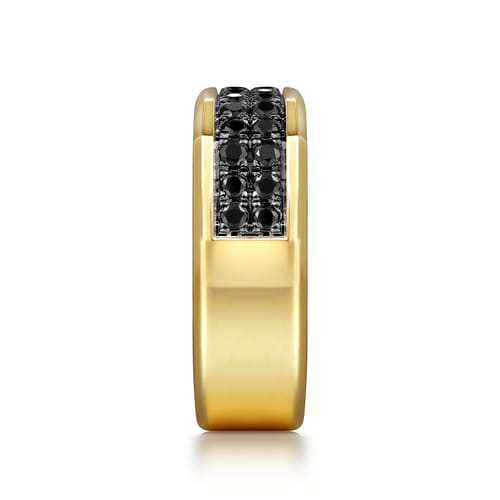 14K Yellow Gold Black Diamond Mens Ring in High Polish Finish