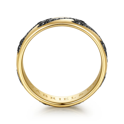 14K Yellow Gold Black Diamond Men's Ring in High Polish Finish