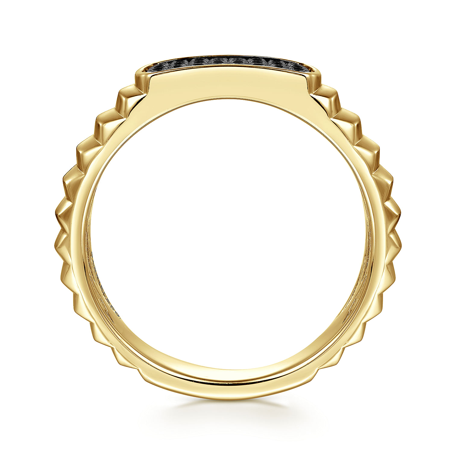 14K Yellow Gold Black Diamond Mens Ring in High Polished Finish